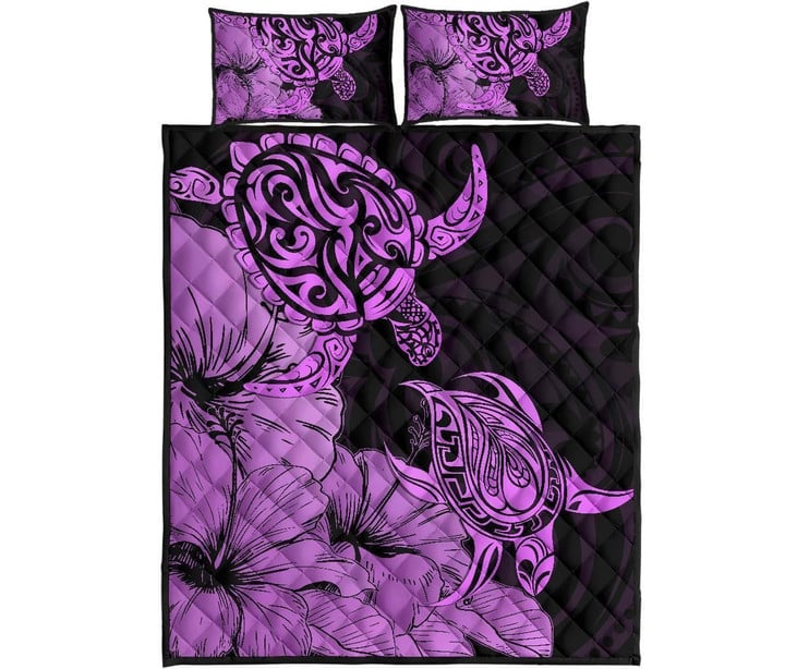 Alohawaii Home Set - Quilt Bed Set Hawaii Turtle Polynesian Hibiscus Art Pink | Alohawaii.co