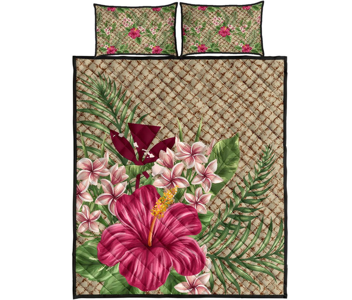 Alohawaii Home Set - Quilt Bed Set Kanaka Maoli (Hawaiian) - Lauhala Hibiscus and Plumeria4 | Alohawaii.co