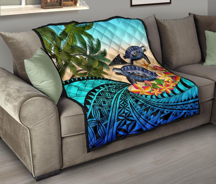 Alohawaii Home Set - Premium Quilt Tokelau - Polynesian Turtle Coconut Tree And Plumeria A24