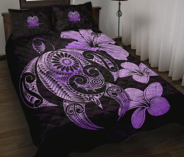 Alohawaii Home Set - Quilt Bed Set Papua New Guinea Islands Plumeria Mix Polynesian Turtle Violet | Alohawaii.co