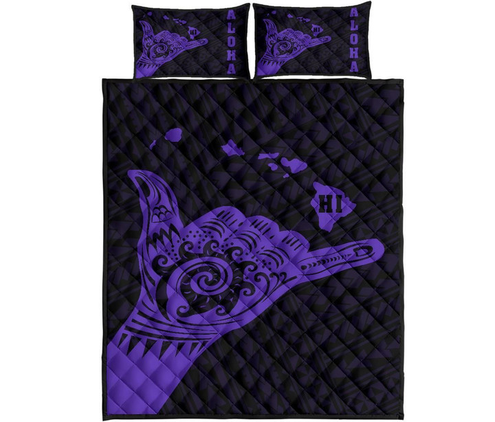 Alohawaii Home Set - Quilt Bed Set Hawaii Shaka Map Polynesian Purple | Alohawaii.co