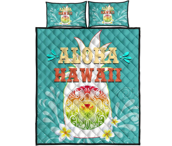 Alohawaii Home Set - Quilt Bed Set Hawaii Summer Pineapple Polynesian Turtle Plumeria AH J2