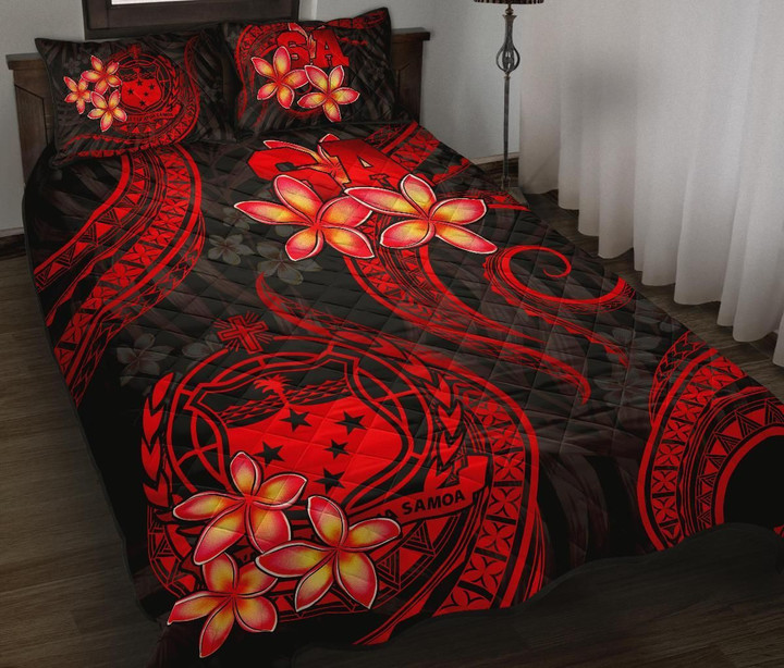 Alohawaii Home Set - Quilt Bed Set Samoa Polynesian - Red Plumeria | Alohawaii.co