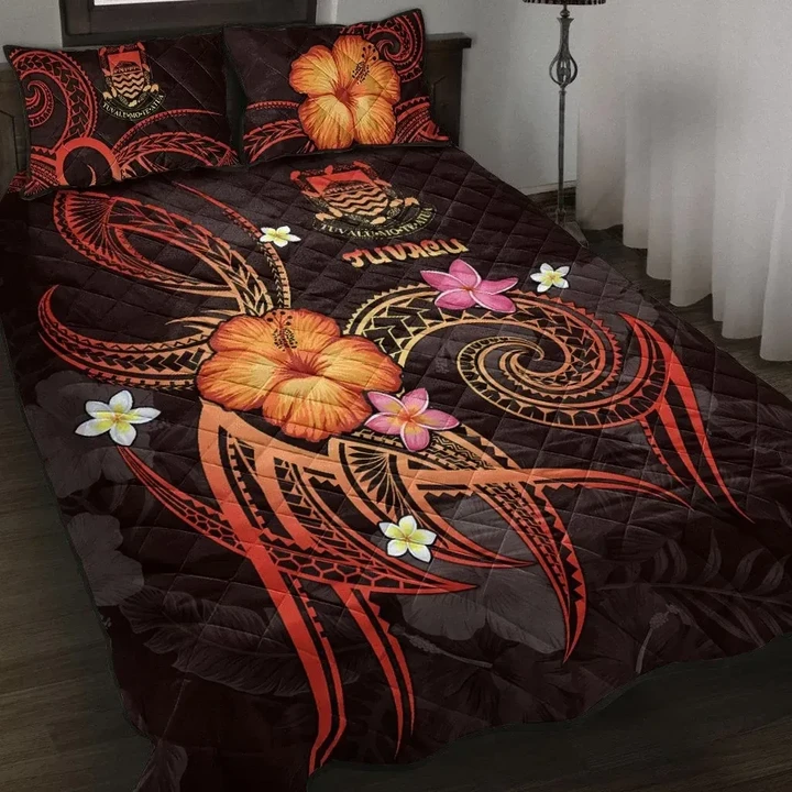 Alohawaii Home Set - Quilt Bed Set Tuvalu Polynesian - Legend of Tuvalu (Red) | Alohawaii.co