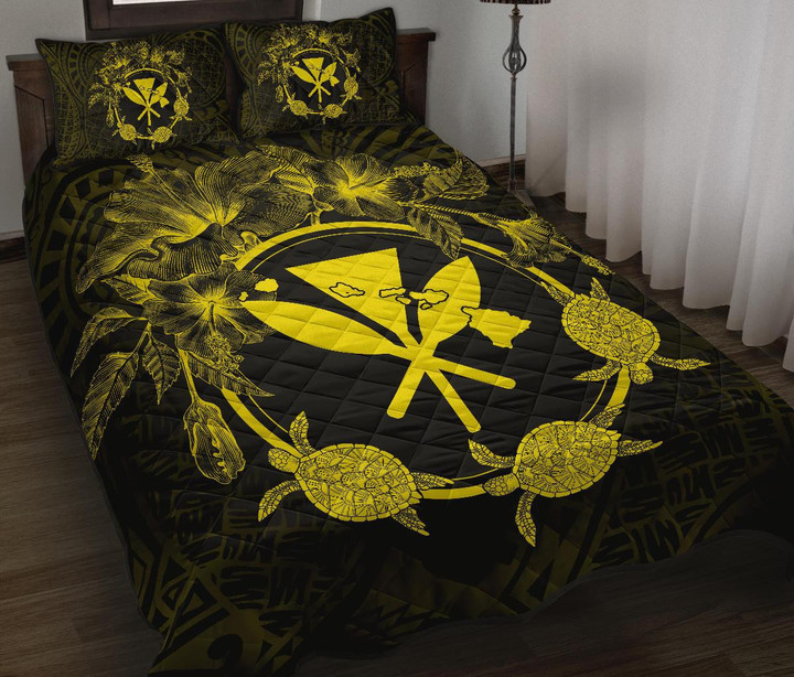Alohawaii Home Set - Quilt Bed Set Hawaii Kanaka Turtle Hibiscus Polynesian Anthea Style Yellow | Alohawaii.co