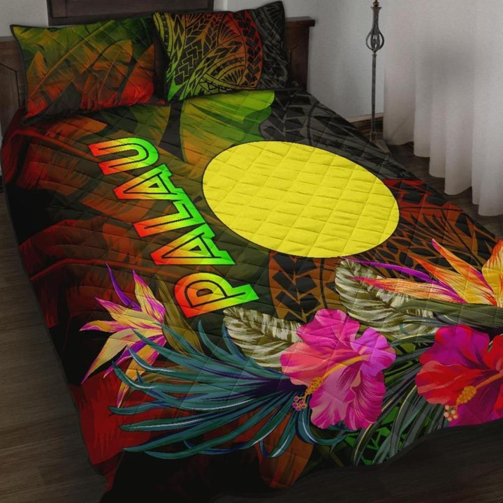 Alohawaii Home Set - Quilt Bed Set Palau Polynesian - Hibiscus and Banana Leaves | Alohawaii.co