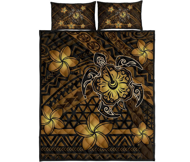 Alohawaii Home Set - Quilt Bed Set Hawaii Mix Polynesian Turtle Plumeria Nick Style Brown | Alohawaii.co