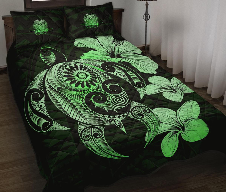 Alohawaii Home Set - Quilt Bed Set Papua New Guinea Islands Plumeria Mix Polynesian Turtle Green | Alohawaii.co
