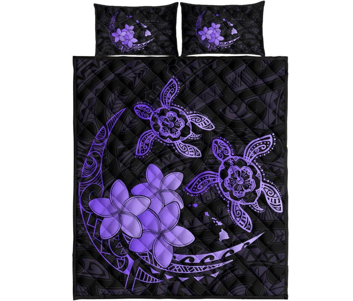Alohawaii Home Set - Quilt Bed Set Hawaii Polynesian Turtle Plumeria Pog Style Purple | Alohawaii.co
