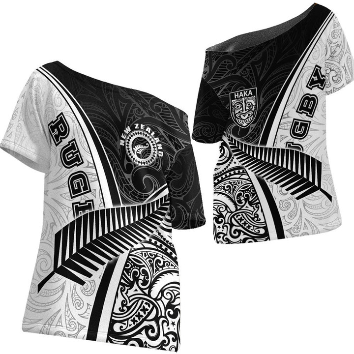 Love New Zealand Women's Off Shoulder T-shirt - New Zealand Rugby Silver Fern A35