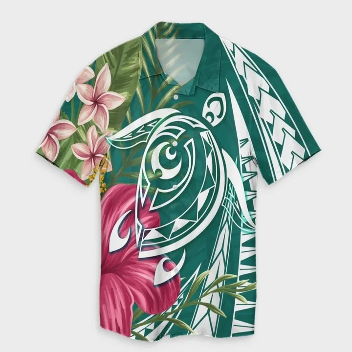 Alohawaii Shirt - Hawaii Polynesian Turtle Tropical Hibiscus Plumeria Hawaiian Shirt Turquoise