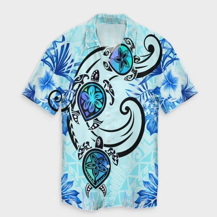 Alohawaii Shirt - Hawaii Polynesian Plumeria Hibiscus Turtle Hawaiian Shirtck Style Blue