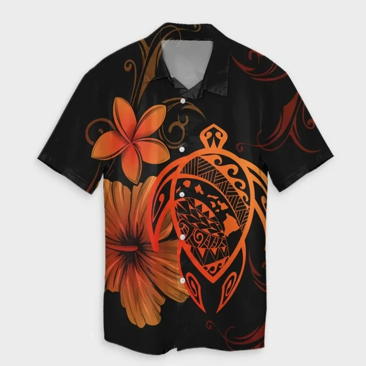 Alohawaii Shirt - Hawaiian Map Turtle Hibiscus Plumeria Polynesian Hawaiian Shirt Orange