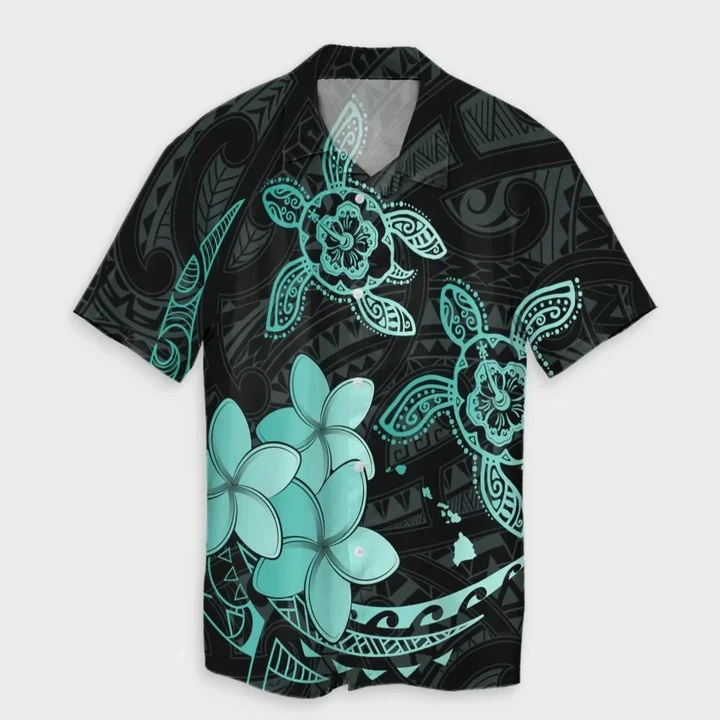 Alohawaii Shirt - Hawaii Polynesian Turtle Plumeria Hawaiian Shirt Pog Style Turquoise