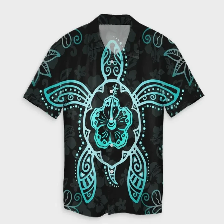 Alohawaii Shirt - Hawaiian Turtle And Hibiscus Polynesian Hawaiian Shirt Turquoise