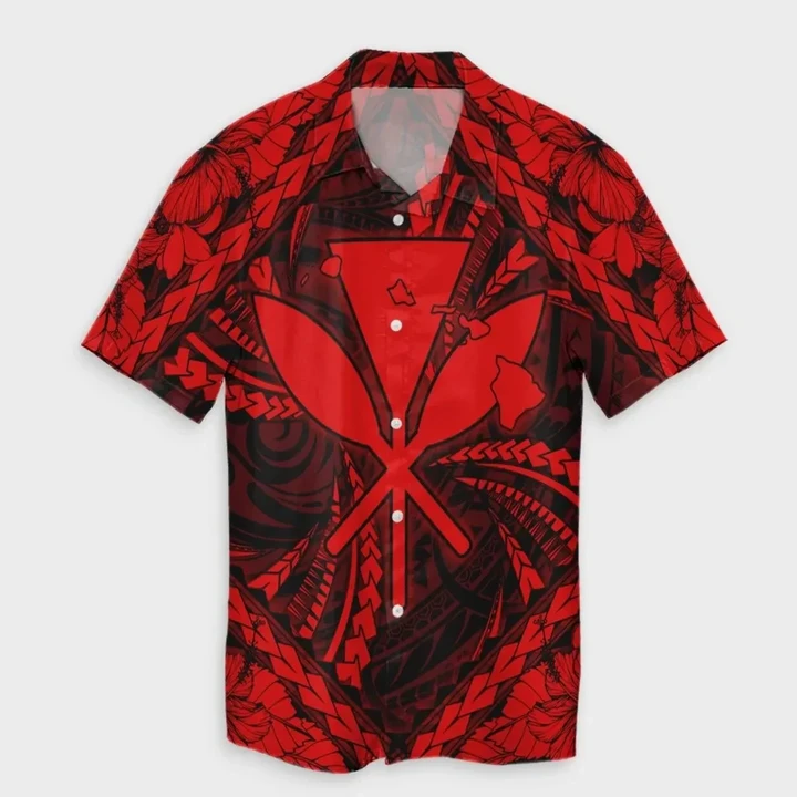Alohawaii Shirt - Hawaiian Map Kanaka Hibiscus Red Polynesian Hawaiian Shirt