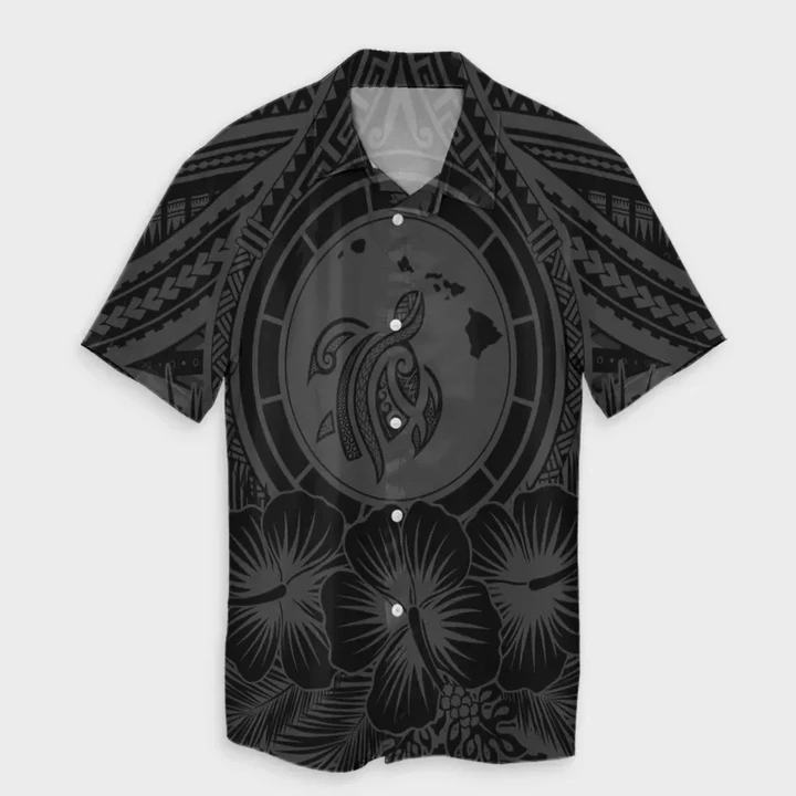 Alohawaii Shirt - Hawaiian Map Honu Hibiscus Tropic Gray Polynesian Hawaiian Shirt