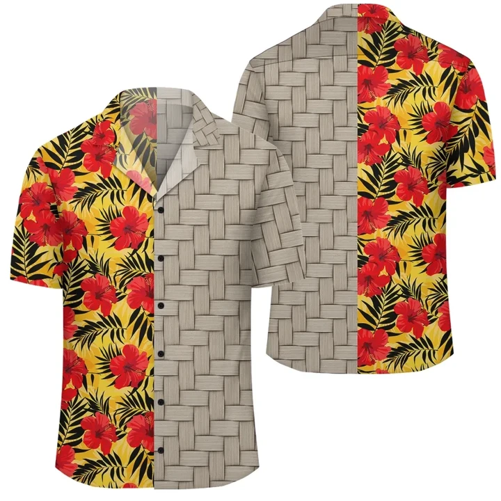 Alohawaii Shirt - Tropical Flowers And Palm Leaves Lauhala Moiety Hawaiian Shirt