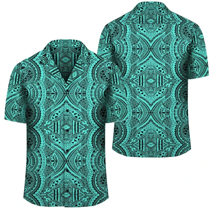 Alohawaii Shirt - Polynesian Symmetry Turquoise Hawaiian Shirt