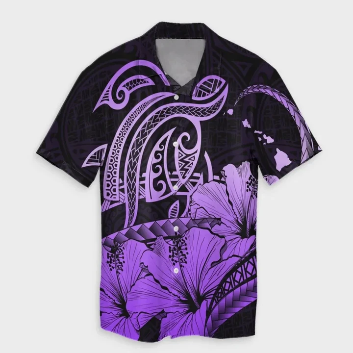 Alohawaii Shirt - Hawaii Turtle Map Polynesian Hawaiian Shirt Safety Violet 2