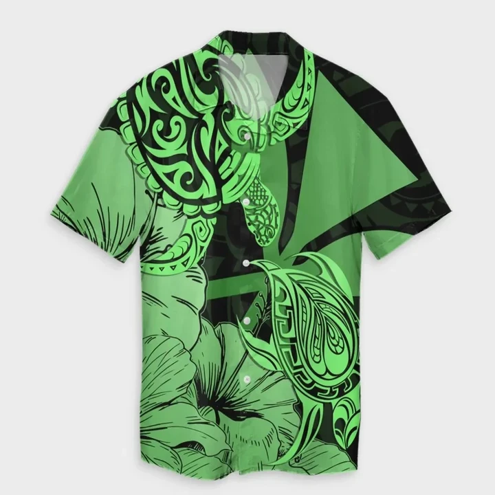 Alohawaii Shirt - Hawaii Turtle Hawaiian Shirt Polynesian Hibiscus Art Ver 2.0 Green