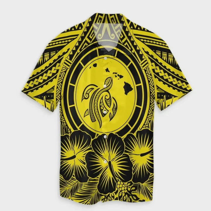 Alohawaii Shirt - Hawaiian Map Honu Hibiscus Tropic Yellow Polynesian Hawaiian Shirt