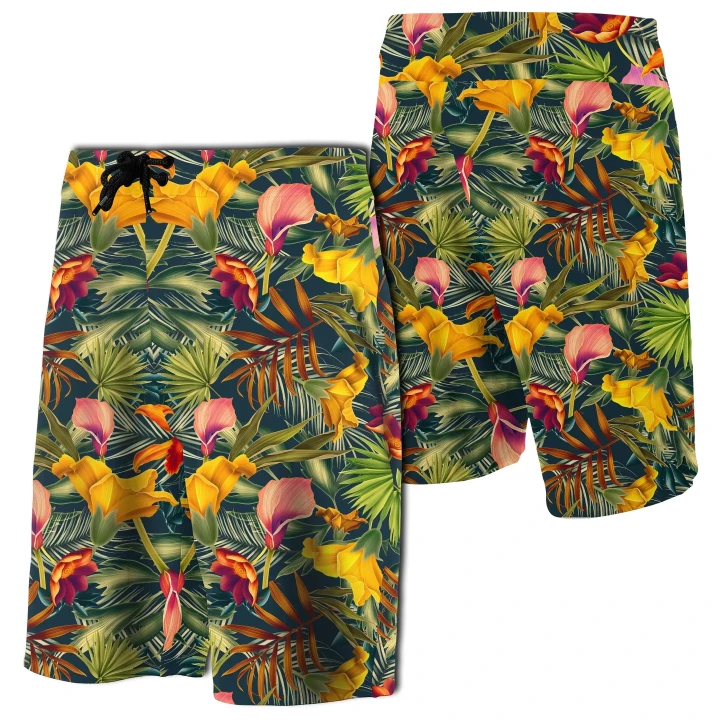Alohawaii Short - Seamless Tropical Flower Plant And Leaf Pattern Board Shorts