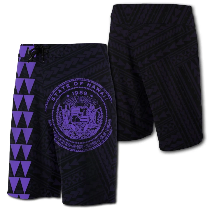 Alohawaii Short - Hawaii Kakau Polynesian Coat Of Arms Board Shorts Purple
