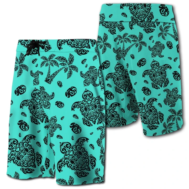 Alohawaii Short - Hawaii Polynesian Turtle Palm And Sea Pebbles Board Shorts Turquoise