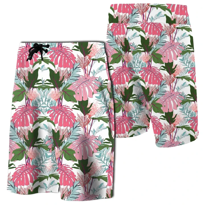 Alohawaii Short - Pink Monstera And Green Tropical Leaves Board Shorts
