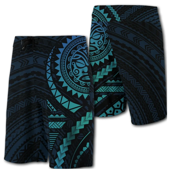 Alohawaii Short - Hawaii Polynesian Board Shorts Blue Haka Style