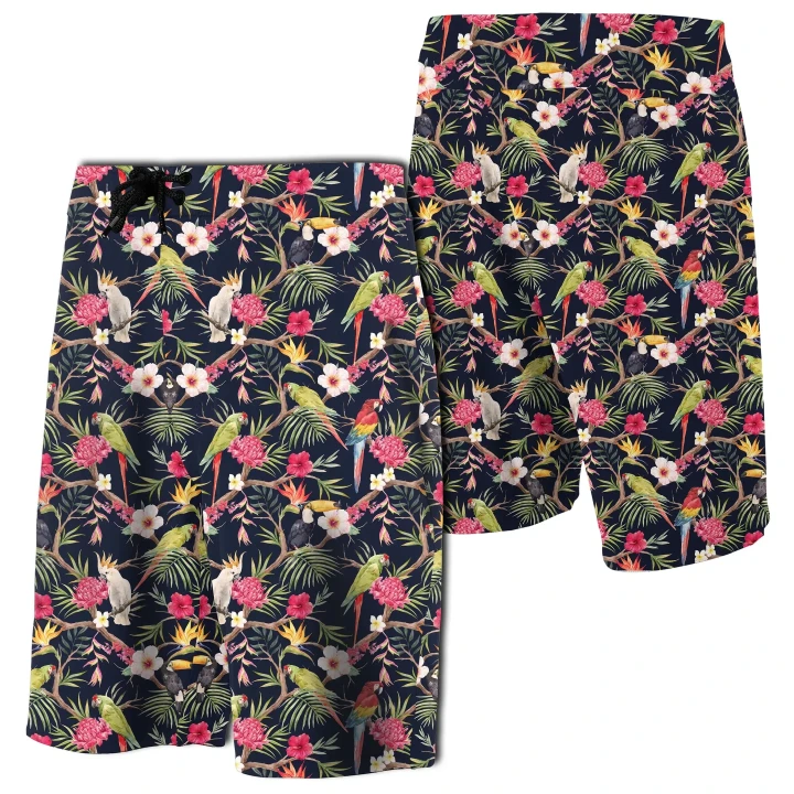 Alohawaii Short - Tropical Hibiscus, Strelitzia Palm Leaves Board Shorts