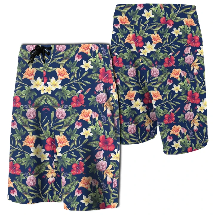 Alohawaii Short - Tropical Hibiscus Red And Plumeria White Board Shorts