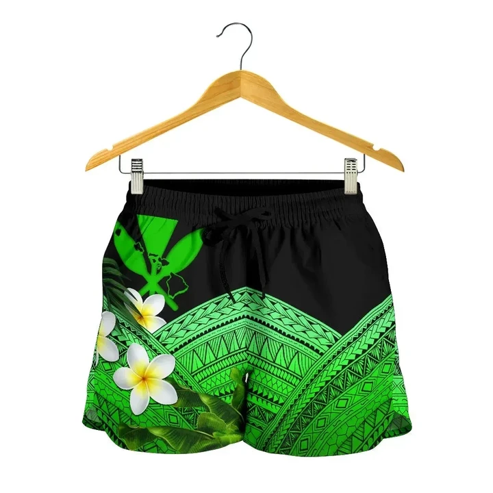 Alohawaii Short - Kanaka Maoli (Hawaiian) Women's Shorts, Polynesian Plumeria Banana Leaves Green | Alohawaii.co