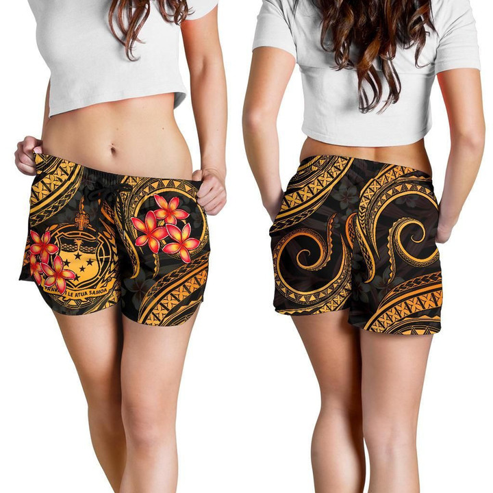 Alohawaii Short - Samoa Polynesian Women Shorts - Gold Plumeria | Alohawaii.co