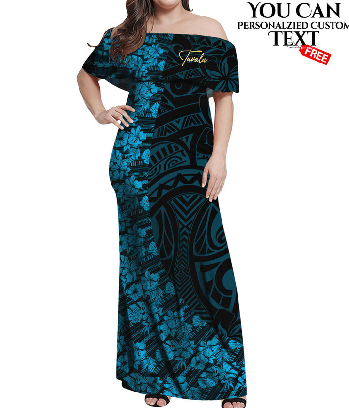 Tuvalu Women's Off Shoulder Long Dress Polynesian Fashion A7 | LoveNewZealand