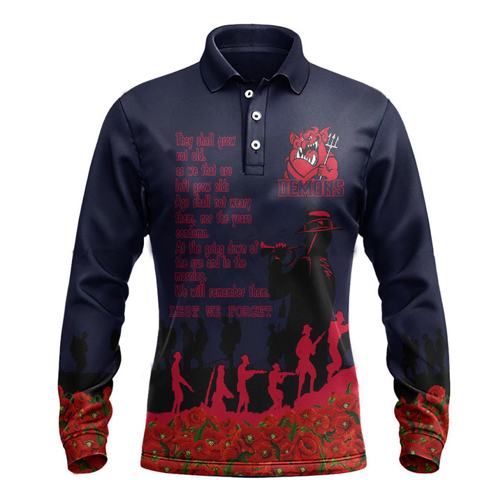 Melbourne Demons Long Sleeve Polo Shirt, Anzac Day For the Fallen A31B