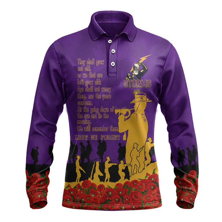 Melbourne Storm Long Sleeve Polo Shirt, Anzac Day For the Fallen A31B