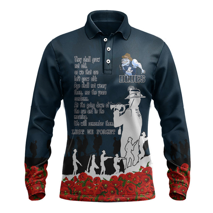 Carlton Blues Long Sleeve Polo Shirt, Anzac Day For the Fallen A31B