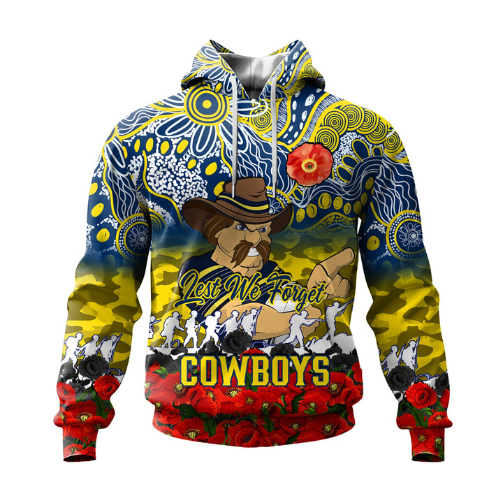 (Custom) North Queensland Cowboys Hoodie, Anzac Day Lest We Forget A31B