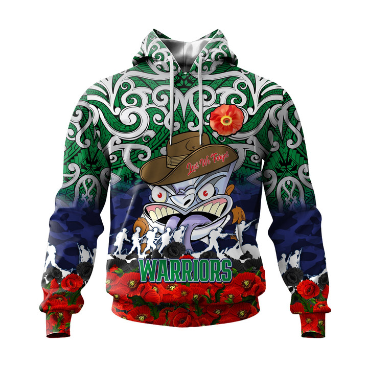 (Custom) New Zealand Warriors Hoodie, Anzac Day Lest We Forget A31B