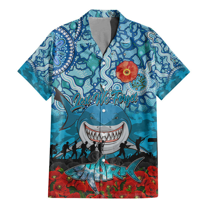 (Custom) Cronulla-Sutherland-Sharks Hawaiian Shirt, Anzac Day Lest We Forget A31B