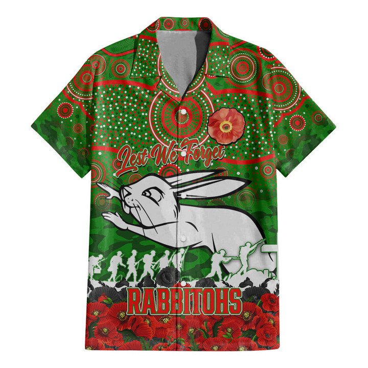 (Custom) South Sydney Rabbitohs Hawaiian Shirt, Anzac Day Lest We Forget A31B