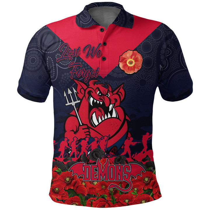 (Custom) Melbourne Demons Polo Shirt, Anzac Day Lest We Forget A31B
