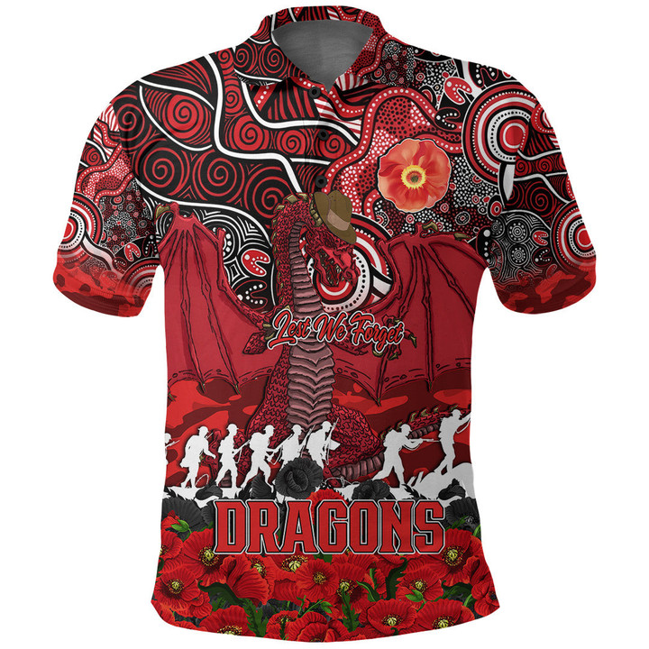 (Custom) St. George Illawarra Dragons Polo Shirt, Anzac Day Lest We Forget A31B
