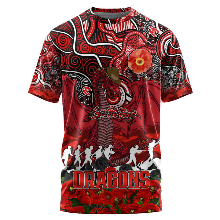 (Custom) St. George Illawarra Dragons T-shirt, Anzac Day Lest We Forget A31B