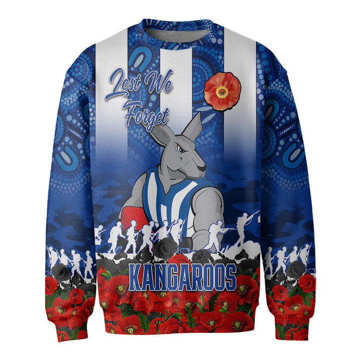 (Custom) North Melbourne Kangaroos  Sweatshirt, Anzac Day Lest We Forget A31B