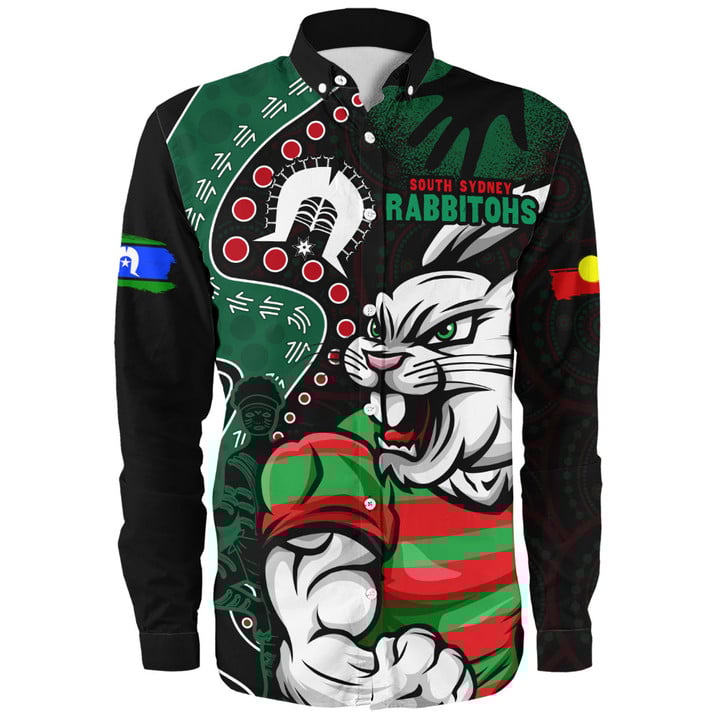 South Sydney Rabbitohs NRL Long Sleeve Button Shirt NAIDOC Indigenous Warrior Spirit 2025 NH24