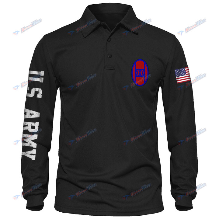 30th Infantry Division - Men's Polo Shirt Quick Dry Performance - Long Sleeve Tactical Shirts - Golf Shirt - PL4 -US