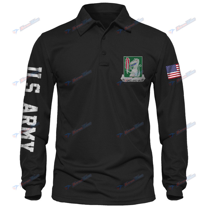 40th Cavalry Regiment - Men's Polo Shirt Quick Dry Performance - Long Sleeve Tactical Shirts - Golf Shirt - PL4 -US